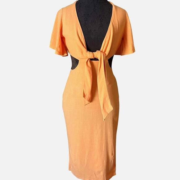 NEW Lulus Orange Peach Cutout Midi Dress Size M - Picture 1 of 6